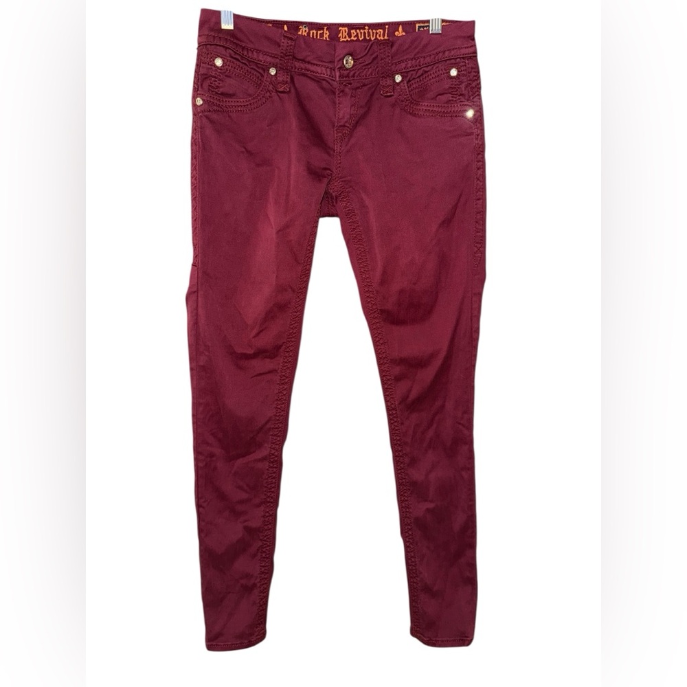Rock Revival Buckle Liz Skinny Stretchy Burgundy Women’s Jeans Size 27